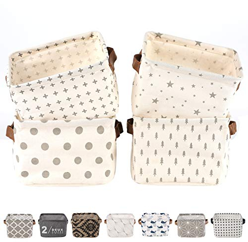 LessMo 4 Pack Storage Baskets, Collapsible Mini Storage Boxes, Canvas Fabric Waterproof Storage Bins made from Cotton and Linen, for Toys, Bathroom, Closets, Playroom (GREY-SPOT, Thin/waterproof)