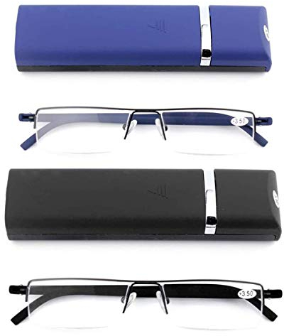 KoKoBin 2 stueck Ultraleichte TR90 Lesebrillen Herren Damen Klassische Metall Sehhilfe Halbrandbrille Schmal Stil Brille Lesehilfe mit Etui und Brillenputztuch +1.5