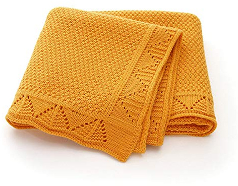 Surwin Strickdecke Babydecke Kuscheldecke Baumwolle, Mädchen und Jungen Babys Gestrickt Kinderdecke Freien Krabbeldecke Perfekt für Kinderwagen Babybett (80x100cm,Orange)