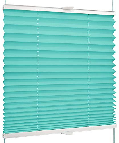SchattenFreude Basic Klemmfix-Plissee für Fenster | Mit Klemm-Haltern | Ohne Bohren | Türkis, Breite: 85cm x Höhe: 100cm