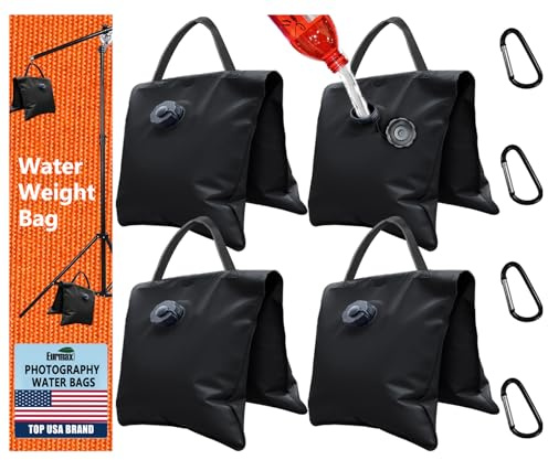 Eurmax USA 4Pcs Pack Water Weight Bags for Light Stand Photography Video Equipment,Heavy Duty Saddlebag for Backdrop Stand,Photo Tripod,Canopy,Umbrella Base,Fishing Chair,Picnic Table and etc(Black)