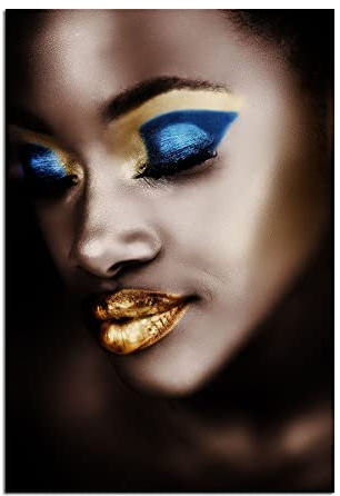 Startonight Cuadro sobre Vidrio Acrílico - Chica de Maquillaje Oro Azul - Moderno Cuadro de Cristal Acrílico 60 x 90 cm