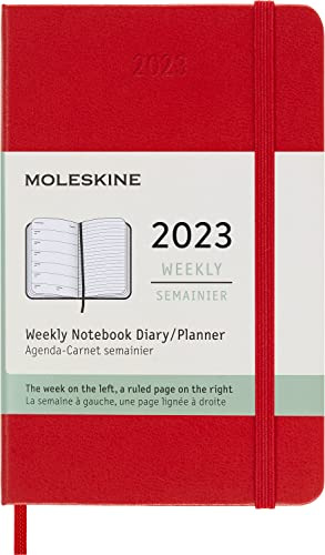 Moleskine Wochenplaner 2023, 12-Monats-Wochenkalender, Wochenplaner und Notizbuch, Hardcover, Taschenformat 9 x 14 cm, Farbe Scharlachrot