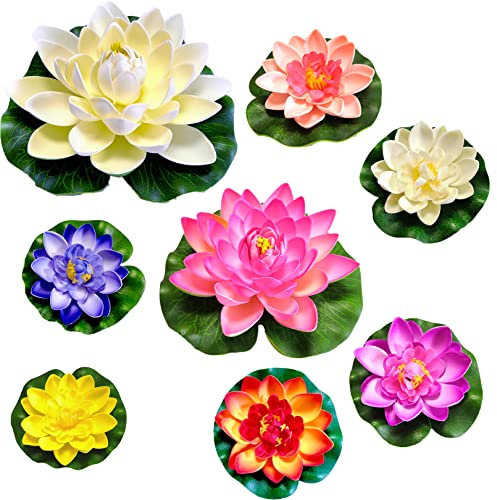 Teich Dekoration, 8ST Zwei Größen?17cm/10cm Schaum Seerose Blume Dekor, schwimmende teichdeko Set, Lotus-Blume Aus Schaumstoff,Für Aquarium Terrasse Garten Schwimmende Pool Dekoration Hochzeit (H)