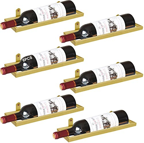 Giyiprpi Metall Wandmontierter Weinhalter Rack, Flaschenregal Aufbewahrungsregal für die Wand, Hängendes Weinregal Wandbehang Rotweinregal Organizer für Home Kitchen Bar Displaydekor (Gold 6)