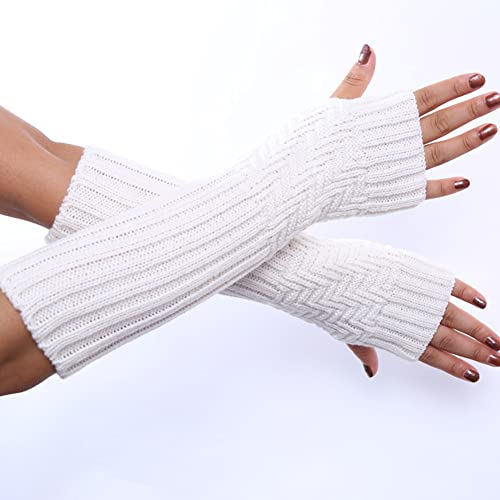 Damen Winter Gestrickte Handschuhe,Damen Mädchen Winter Fingerlose Armstulpen Stricken Pulswärmer Lange Elastische Halbfinger Handschuhe Fingerlose Handwärmer Fäustlinge für Männer Frauen