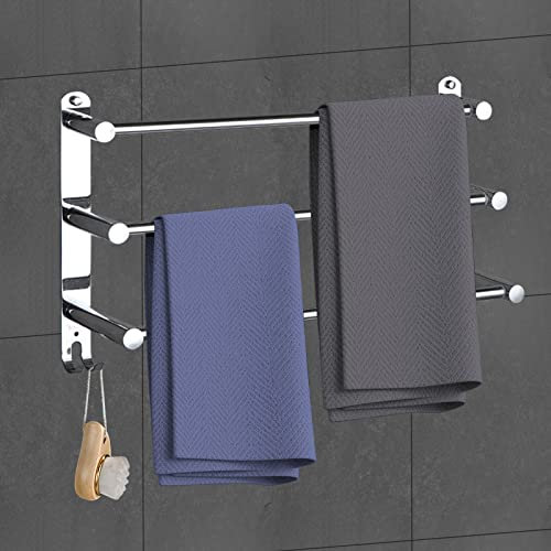 RPEIXYA Handtuchhalter Ausziehbar, Handtuchstange Ohne Bohren, Ausziehbar 50-90CM Handtuchhalter Wand, Badetuchhalter für Badezimmer küche (Silber, 3-Schicht)