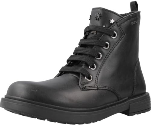 Geox J Eclair Girl Ankle Boot, Black/Gun, 35 EU