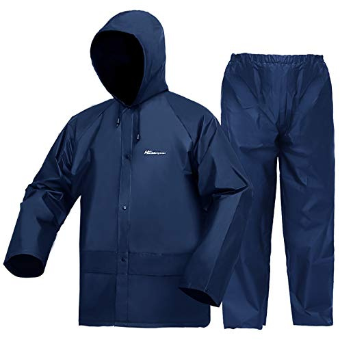 Rain Suit for Men Women EVA Ultra-Lite Waterproof Protective Rain Coat Jacket with Pants Rain Gear Workwear (L, Blue)