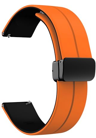 LYSMVIVI Magnetic Silicone 20mm Watch Band Quick Release, Orange/Black