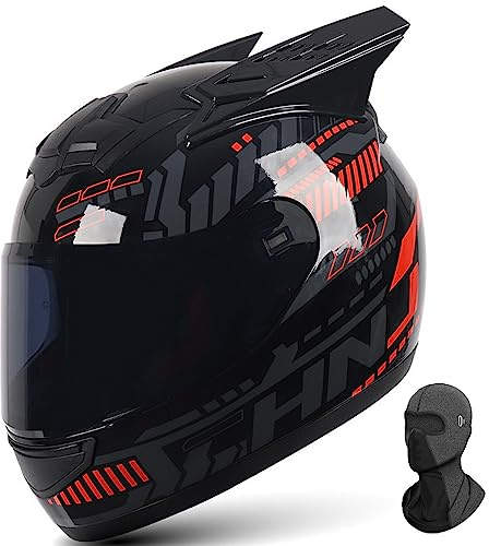 Casque De Moto Intégral pour Fille Et Femme Casque Intégré Cat Ear Casque Moto Approuvé ECE Casques Rabattables Quatre Saisons avec Pare-Soleil pour Motocross Cruiser