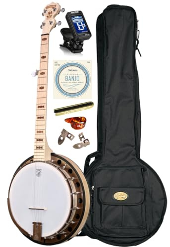 Deering Goodtime 2 5-String Maple Resonator Bluegrass Banjo Art Deco Inlay Bronze Powder Coat Hardware with Instrument Alley Bag, Tuner, Strings, Mute, Picks, Strap Bundle Package - Made in the USA