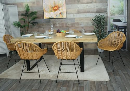 6er-Set Esszimmerstuhl HWC-M28, Küchenstuhl Korbstuhl Rattansessel Rattanstuhl Stuhl, Kubu Rattan Metall