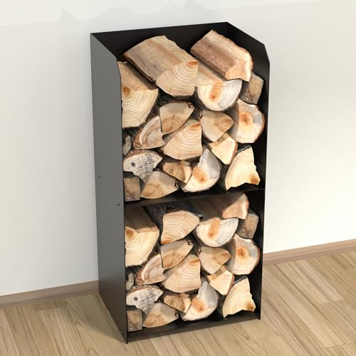 teileplus24 BHS5 Kaminholzregal Innen Außen | Brennholzregal Metall | Kaminholzkorb | Industrial Look, Modell:Schwarz