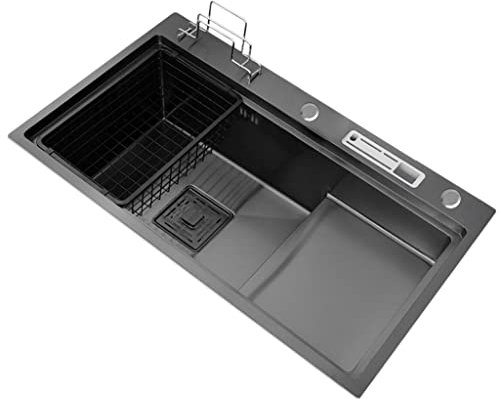 Lavello da bar da cucina nero, grande lavabo da cucina in acciaio inossidabile a vasca singola, lavello da incasso sottopiano/incasso con cestello di scarico (dimensioni : 80 cm)