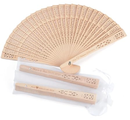 yky Faltbarer Handfächer aus Holz, personalisierbar, für Hochzeit, Persönlichkeits-Fans, Geburtstag, individuelle Baby-Party-Dekoration, Geschenke für Gäste (hohl, 20 Stück)