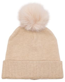 QUEEN HELENA CP09 Wintermütze mit Bommel, lässig, für Damen, beige, One size