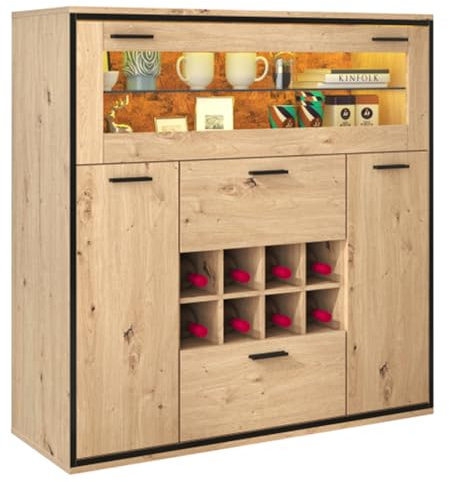Tcewhhy Sideboard Weinschrank Mit Doppeltüren Glasregal Und Weinhalterung Bodenstehend Flaschenregal Mit Aufbewahrung Weinständer Für Esszimmer Bars Küche Holzfarbe