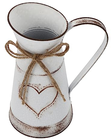 MAGICLULU Heart Shaped Flower Arrangement Pot Rustic Planter Large Iron Vase Chic Grey Jug Outdoor Flower Jug