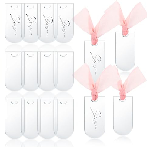 LELE LIFE Lot de 16 marque-places en acrylique avec rubans, étiquettes vierges de mariage, panneaux réservés pour numéro de table, chaise, étiquette de dîner, fête