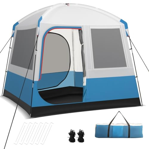 HOMASIS Campingzelt für 5 Personen, wasserdichtes Kuppelzelt mit 2 Netztüren & 3 Netzfenstern, Zelt mit Tragetasche & Bodenplane, Familienzelt für Camping Hiking & Trekking, 248 x 248 x 230 cm