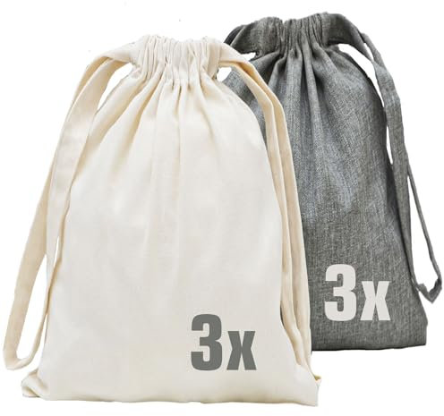 DuneDesign 6 Packbeutel im Leinen Look - 32x32 Packtaschen für Koffer Organizer Set - Reisebeutel Kleidung Pack Beutel Wäschebeutel - Rucksackorganiser Reisekoffer Trolley Handgepäck Packtaschen