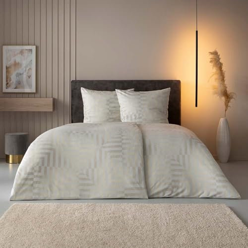 ESTELLA Mako Jersey Bettwäsche 135x200 Theo beige Quadrate Streifen 6320-200