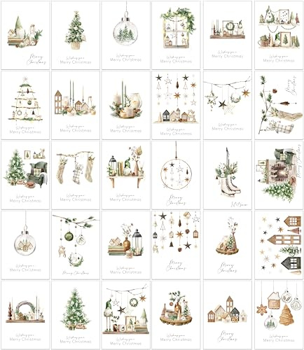 30 biglietti di Natale ecologici e tradizionali con buste