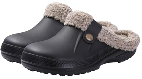 JAWSEU Sabots Mixte Adulte Fourrées Hiver Chaussons Femmes Hiver Sabots Fourrées Homme Chaussons Antidérapant Maison Pantoufles Chaud Peluche Imperméables Chaussures de Jardin Intérieur Extérieur