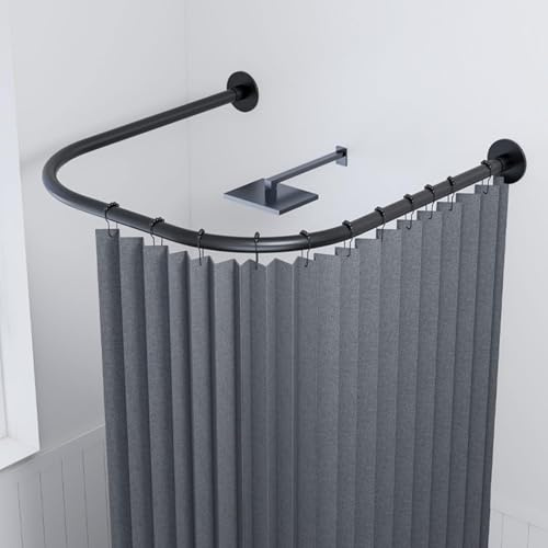 Duschvorhang Stange U Form Für Badewanne Ohne Bohren, Eck-Duschvorhangstange Verstellbar Edelstahl, Ohne Deckenhalterung, FüR Badezimmer, KüChe, Umkleide(Size:A 70-95cm * 90cm * 70-95cm,Color:Schwarz)