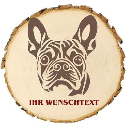 KIWISTAR UG - 14-16 cm Baumscheibe - Französischer Vorstehhund - Hund - personalisiertes Geschenk individuell selbst gestalten - Name - Holzscheibe mit Wunschtext - Naturholz - Geschenk - Türschild