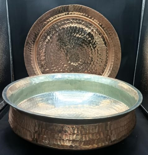 jewellary hub Lagan Handi Casserole en cuivre épais martelé pour poulet Kalai Biryani – Ustensiles avec couvercle (cuivre, 5 litres)