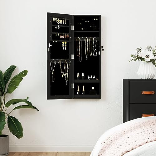 Woonisher Schmuckschrank mit Spiegel Wandmontage Schwarz 30x8,5x90 cm Einfache Möbel, Haus, Garten
