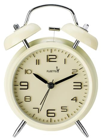 FLOITTUY {Loud Alarm for Deep Sleepers 4'' Twin Bell Alarm Clock, Stereo Digital Dial Alarm Clock with Backlight for Bedroom and Home Decoration(Cream Cheese)