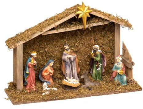 Atmosphera - Weihnachtskrippe mit 8 santons 35x23,5cm Harz