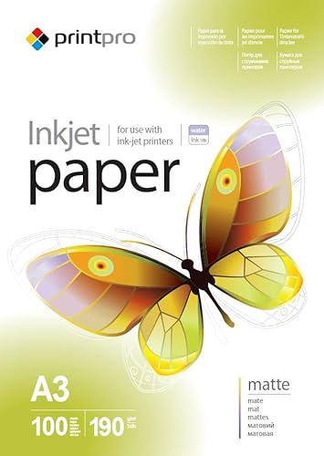 PrintPro by ColorWay Fotopapier, A3, 190 g/m², Matt, 100 Blatt, für Tintenstrahldrucker