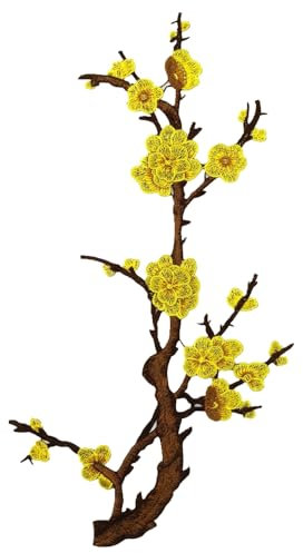 Rockreyoa Parche bordado de flores de ciruelo, apliques de flores de ciruelo, apliques de flores, apliques bordados de flores, parches, parches, para ropa, costura, amarillo, 15 unidades