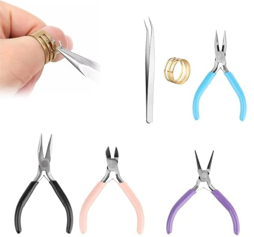 4 Pièces Pince Kit Fabrication Bijoux, Petite Pinces Rondes, Coupe-Fils, Ouvre-Anneau