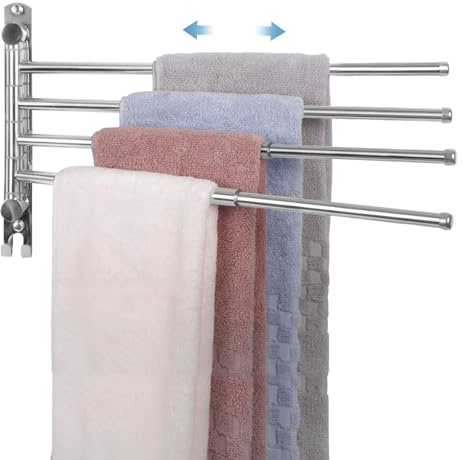 JSVER Portasciugamani a Parete, Portasciugamani da Bagno con 4 Barre in Acciaio Inox 304, Portasciugamani da Cucina per Bagno e Cucina (Argento)
