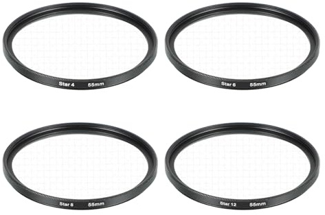 sourcing map 55mm Star Filter, Starburst Filter for Camera Lens Starlight Effect Cross Screen Set 4 Points 6 Points 8 Points 12 Points for Night Scenery Glassworks, 4 Pcs