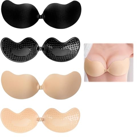 Nangilo Sticky Bra, 4 Pairs Reusable Invisible Bra, Sticky Bras, Stick On Br a, Sticky Br a Push Up, Adhesive B ra, Push Up Sticky B ra for Low Cut Dress Summer V-Neck for Weddings Parties Dances