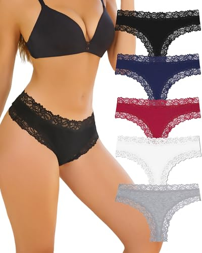 ALL OF SHE Pack De 5 Calzoncillos Algodón para Mujer Braguitas Brasileñas Encaje Sexys Hipster Cheeky Paquete Múltiple-S