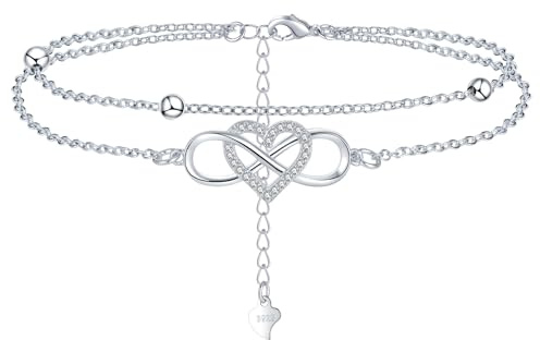 VEEDOFA Bracelet en Argent pour Femmes, Cœur Infini Hypoallergénique avec Zirconium Cubique 5A, Bracelet en Argent Sterling Ajustable