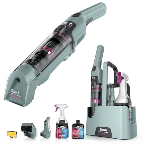 Shark StainForce Cordless Spot Cleaner Lightweight & Portable Spot, Stain, & Odour Eliminator for Carpets, Upholstery, with Storage Caddy, Accessories and 2x 500ml Cleaning Solution, HX100UKCP