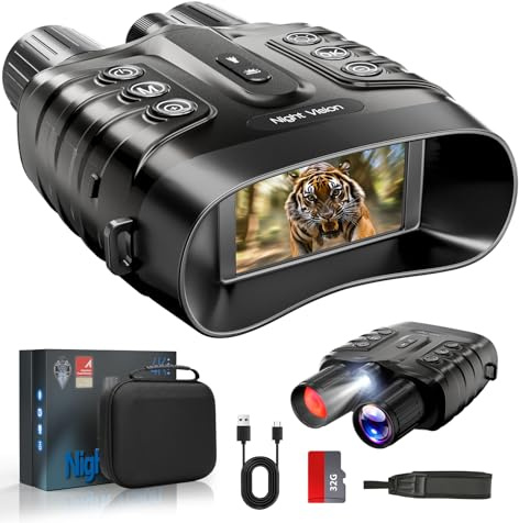 CamZeste Jumelle Vision Nocturne 4K 48MP, 10 000 mAh Rechargeable, f/1.4 Grande Ouverture Jumelles Infrarouge, Portée de Vision 600M, 3 HD Écran, Zoom Numérique 8X avec Carte TF 32 Go