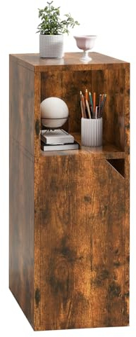 YMYNY Nachttisch mit Tür, Schmal, Beistelltisch, Offenes Fach, Einstellbare Innere Ablage, B24 x T29 x H62 cm, Nachtschrank aus Holz, für Schlafzimmer, Wohnzimmer, Rustikales Braun HST016H