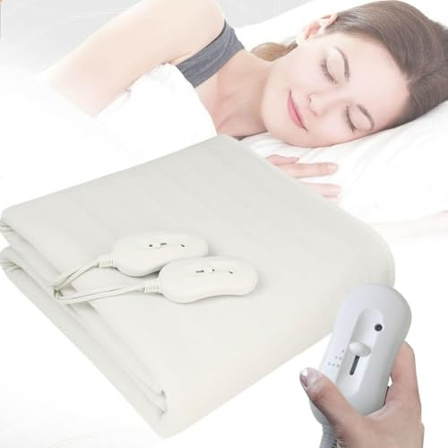 Surmatelas Chauffant Double 160x140 cm, Couverture Chauffante Électrique pour Lit Double, 2 Zones Chauffantes Indépendantes, 2 Télécommandes, 3 Niveaux Température, Lavable, Chauffage Rapide