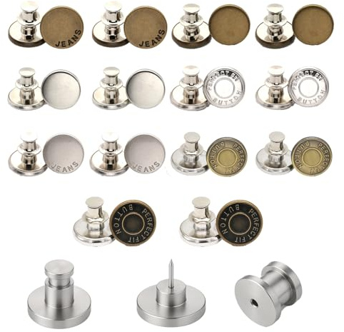 Aihoom Lot de 14 Boutons de Jean sans Couture, Bouton Pression Métal Réglable 17mm pour Resserre Pantalon, Réparation DIY, 7 Finitions (Argent, Bronze, Gunmetal)