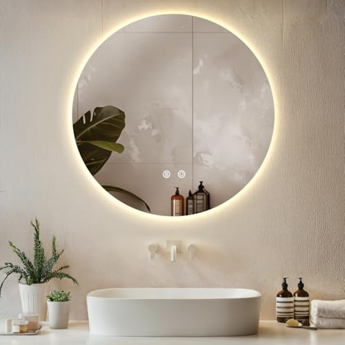 tectake® Specchio bagno a LED Clara, specchio da parete retroilluminato, specchiera bagno con luce, antiappannamento, design moderno, led bagno, smart led mirror - Rotondo - 70 x 70 cm