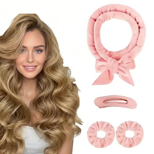4PCS Heatless Curlers, Pink Hair Curler, No Heat Curls For All Hair Types, Safe Hair Styling Tool for Women & Teenage Girls, Heatless Curler Set For Effortless Curls Comfortable Easy Styling